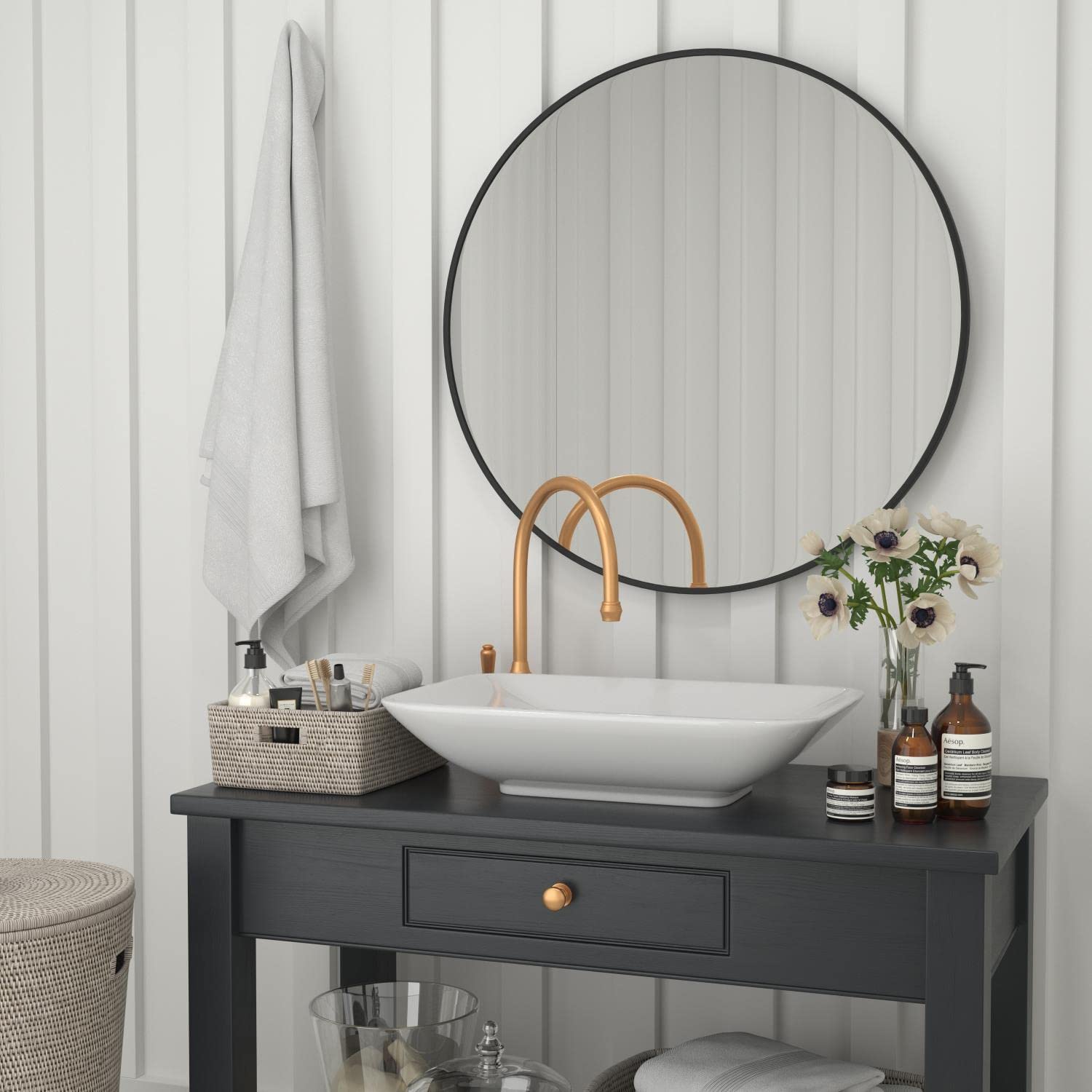 Flash Furniture Large Round Wall Mirror - Black Circle Accent Mirror - 36' Vanity Mirror - For Bathroom, Vanity, Entryway, Dining Room, & Living Room