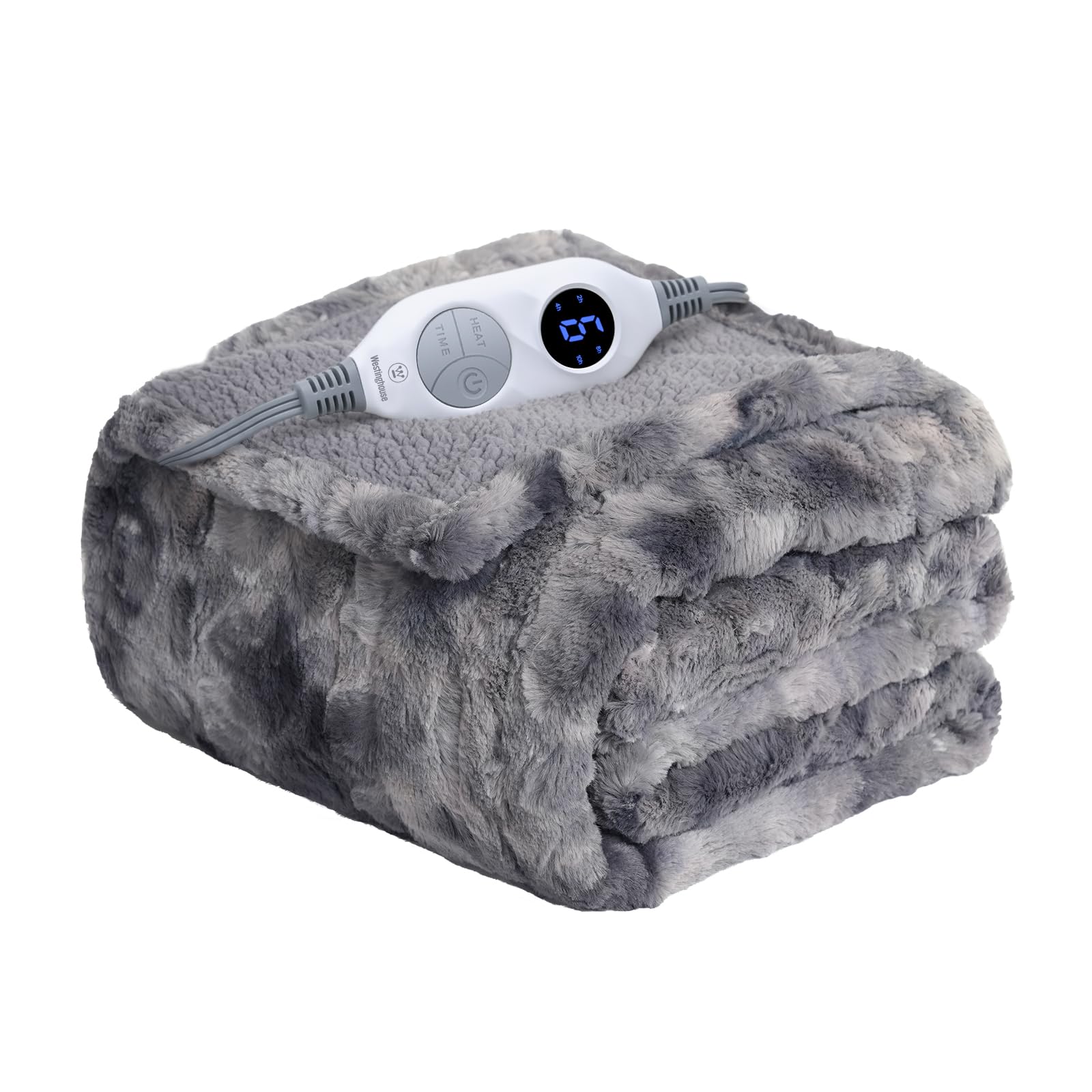 Westinghouse Electric Heated Throw Blanket, Faux Fur With 6 Heating Levels & Auto Off, Soft Cozy Sherpa Washable Blanket (50' X