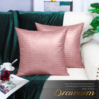Brawarm Faux Leather Pillow Covers 16 X 16 Inches, Rose Gold Leather Pillow Covers Pack Of 2, Crocodile Leather Decorative Throw