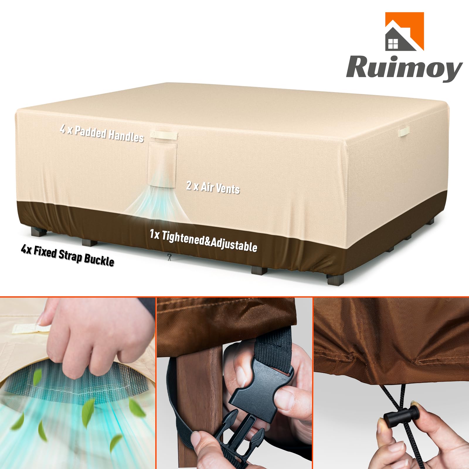 Ruimoy Patio Furniture Covers, Outdoor Furniture Cover Waterproof, General Purpose, Outside Table And Chair Covers, Heavy Duty 600D (98 Inch L X 78 Inch W X 32 Inch H)-Brown