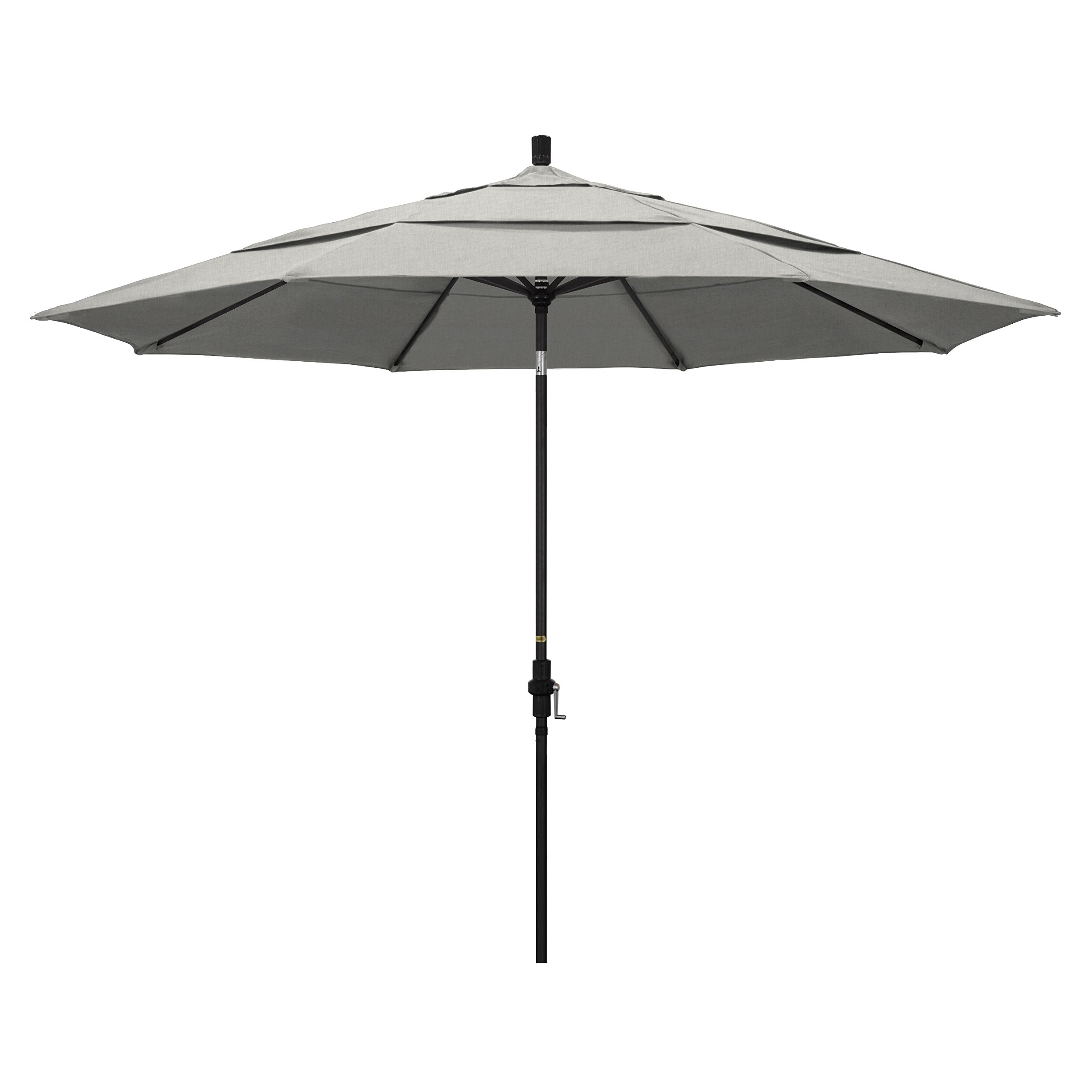 California Umbrella 11' Round Aluminum Market Umbrella, Crank Lift, Collar Tilt, Black Pole, Sunbrella Granite