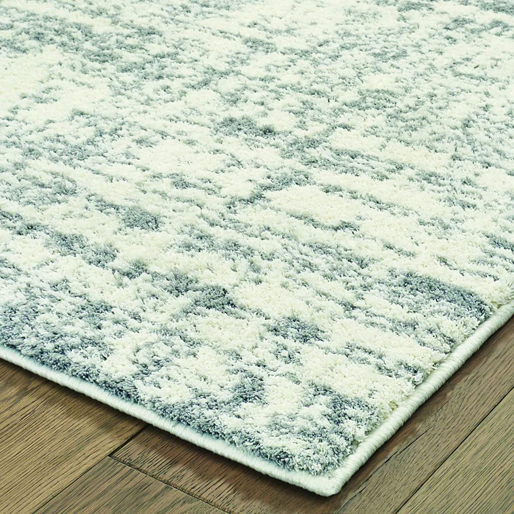 HomeRoots Polyester 8’x11’ Ivory and Gray Abstract Strokes Area Rug