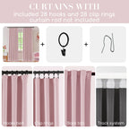 Shineland Pink Curtains 96 Inches Long 2 Panels 100% Blackout For Nursery Baby Room,Pretty Back Tab Pleated Boho Light Pink Ther