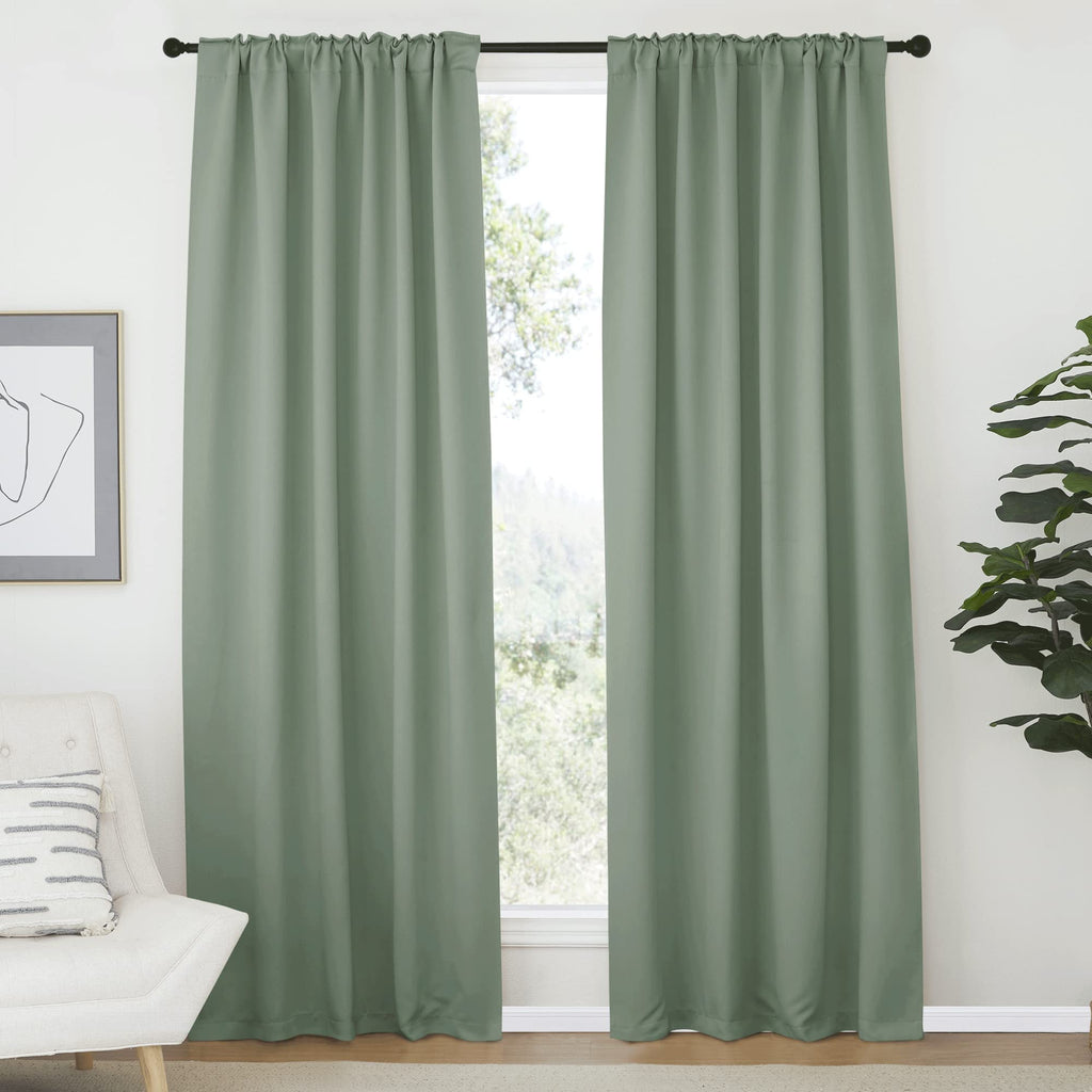 Nicetown Living Room Blackout Draperies - (Greyish Green Color) W52 X L84, 2 Pieces, Room Darkening Window Blackout Drape Panels For Wall
