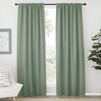 Nicetown Living Room Blackout Draperies - (Greyish Green Color) W52 X L84, 2 Pieces, Room Darkening Window Blackout Drape Panels For Wall