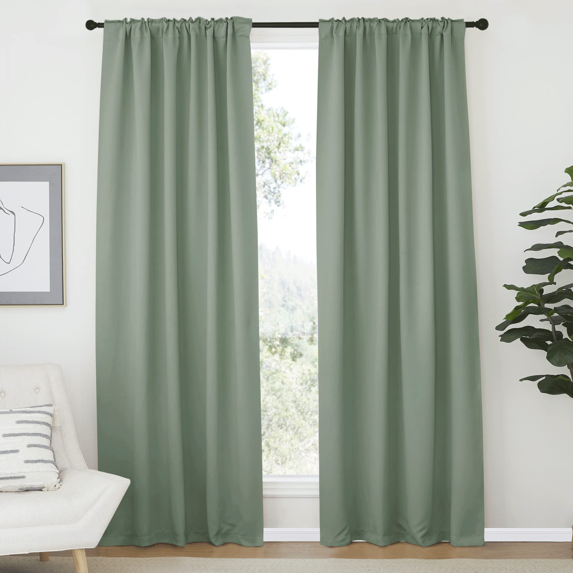 Nicetown Living Room Blackout Draperies - (Greyish Green Color) W52 X L84, 2 Pieces, Room Darkening Window Blackout Drape Panels For Wall
