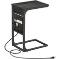 Tutotak C Shaped End Table With Charging Station, Side Table For Sofa, Couch Table With Storage Bag, Tv Tray Table With 2 Usb Ports And Outlets For Living Room, Bedroom, Tb01By024