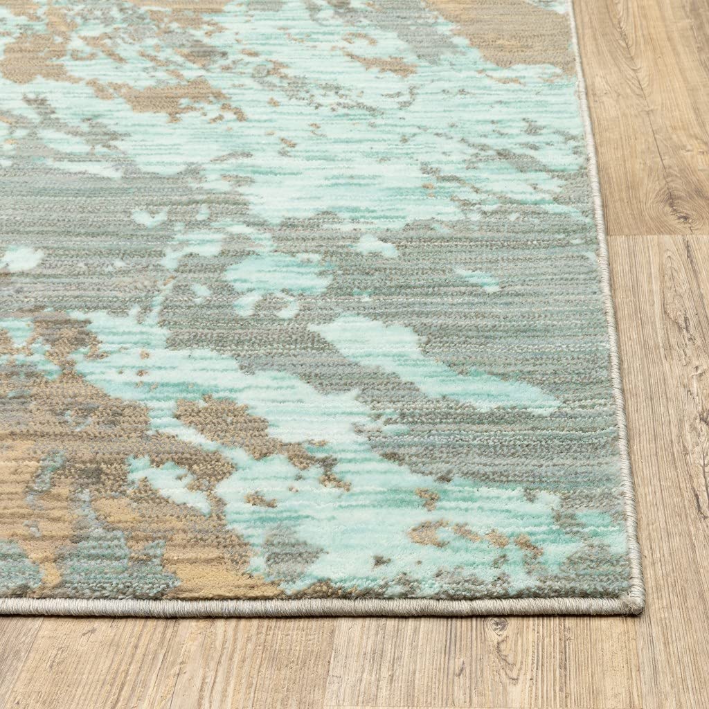 HomeRoots Nylon, Polypropylene 4’x6’ Blue and Gray Abstract Impasto Area Rug