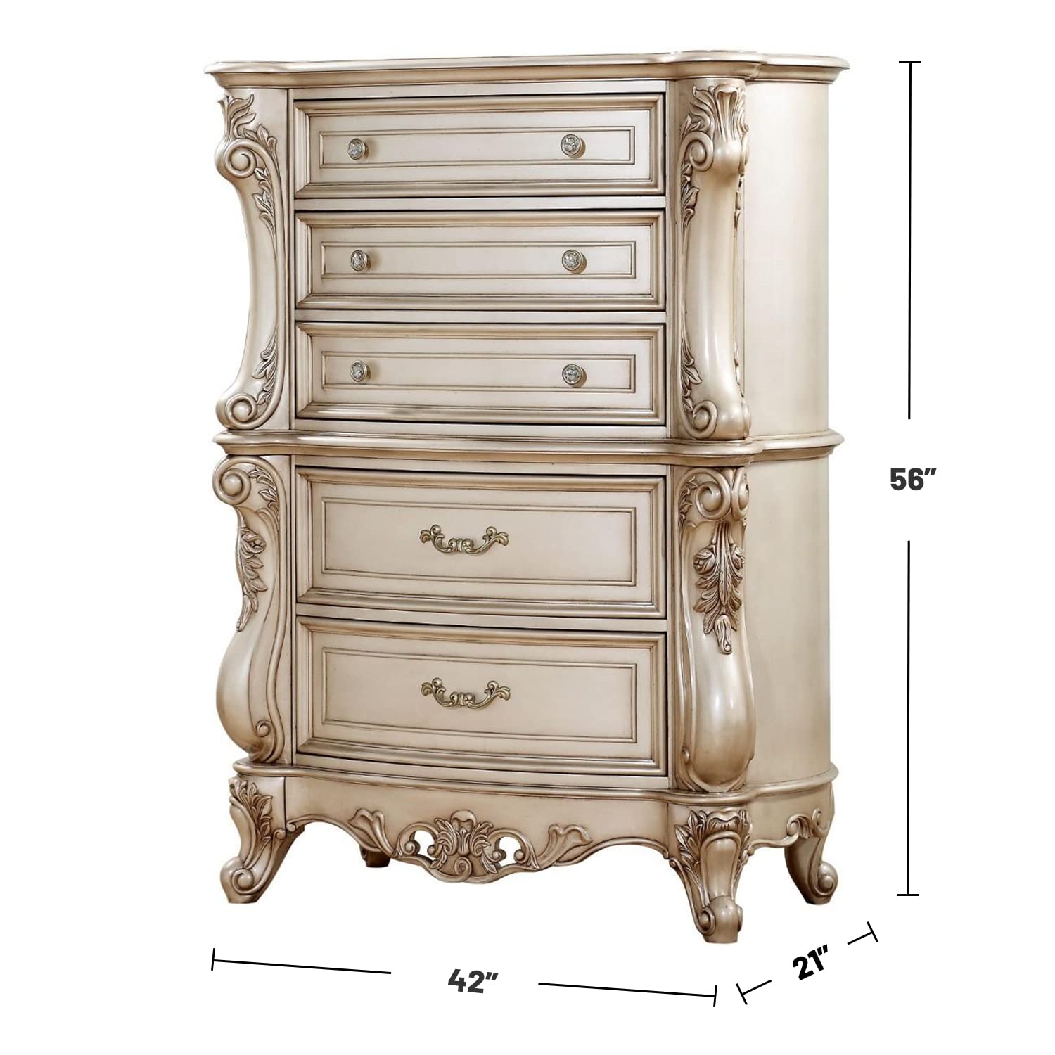 Acme Gorsedd 5-Drawer Wooden Chest in Golden Ivory
