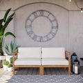 Modway Eei-4259-Nat-Whi-Set Bayport Patio Teak Wood 2-Seater Loveseat, 2 Piece Set, Natural White