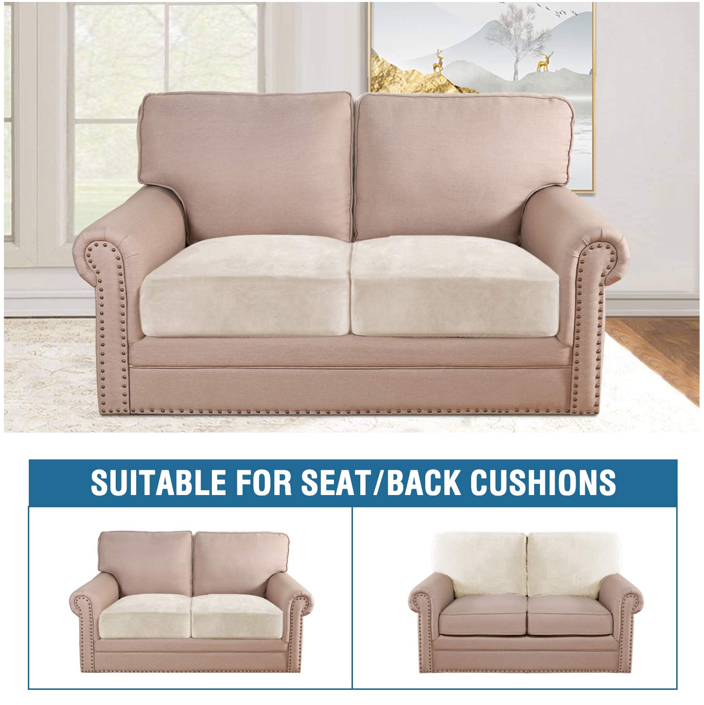 H.Versailtex Velvet Stretch Couch Cushion Cover Plush Cushion Slipcover For Chair Loveseat Sofa Cushion Furniture Protector Seat