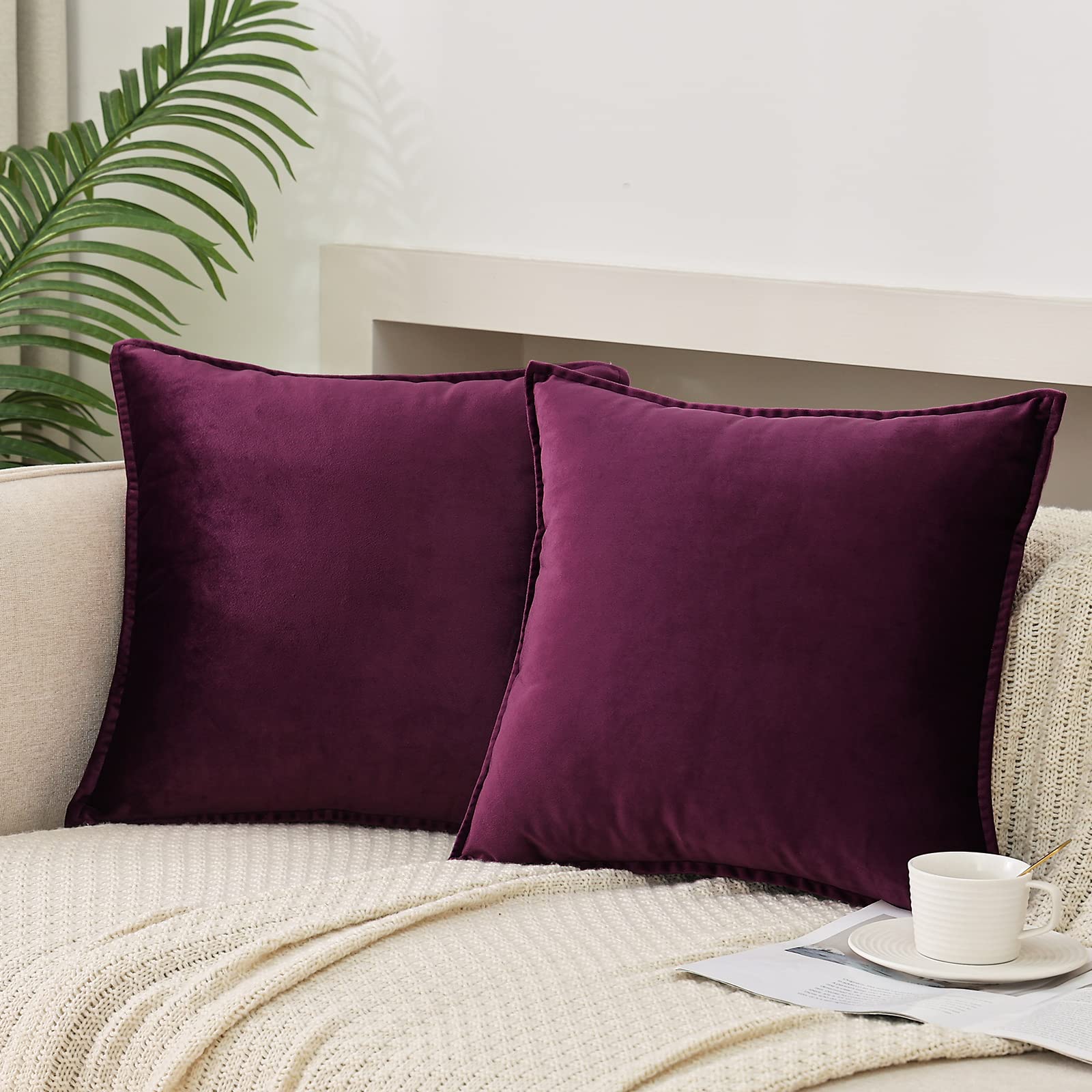 Jiahannha Velvet Purple Throw Pillow Covers Pack Of 2 Spring Decorative Soft For Couch Sofa Bed Livingroom Office 20  20 Inches