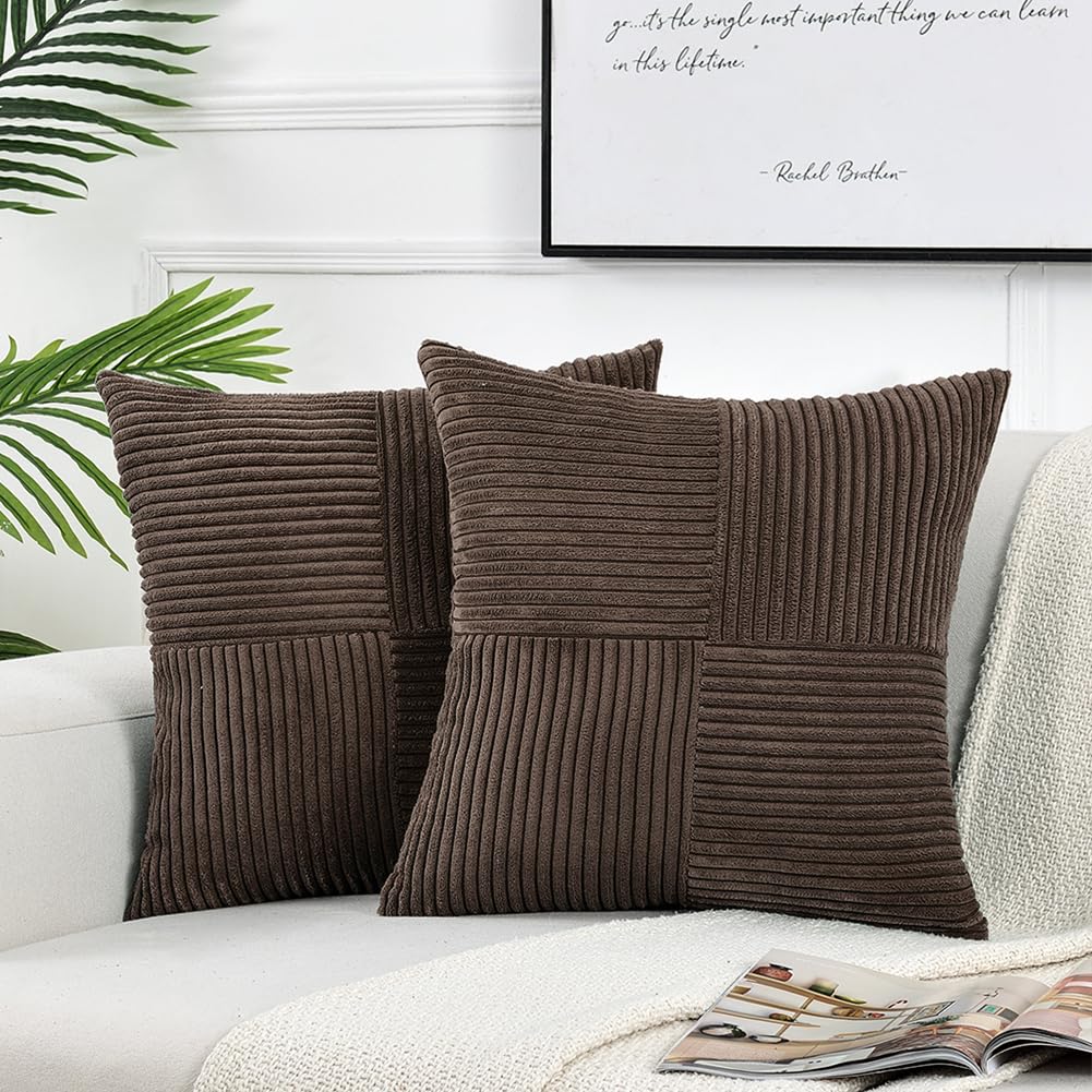 Fancy Homi 2 Packs Dark Brown Big Decorative Throw Pillow Covers 24X24 Inch For Living Room Couch Bed, Farmhouse Boho Home Decor