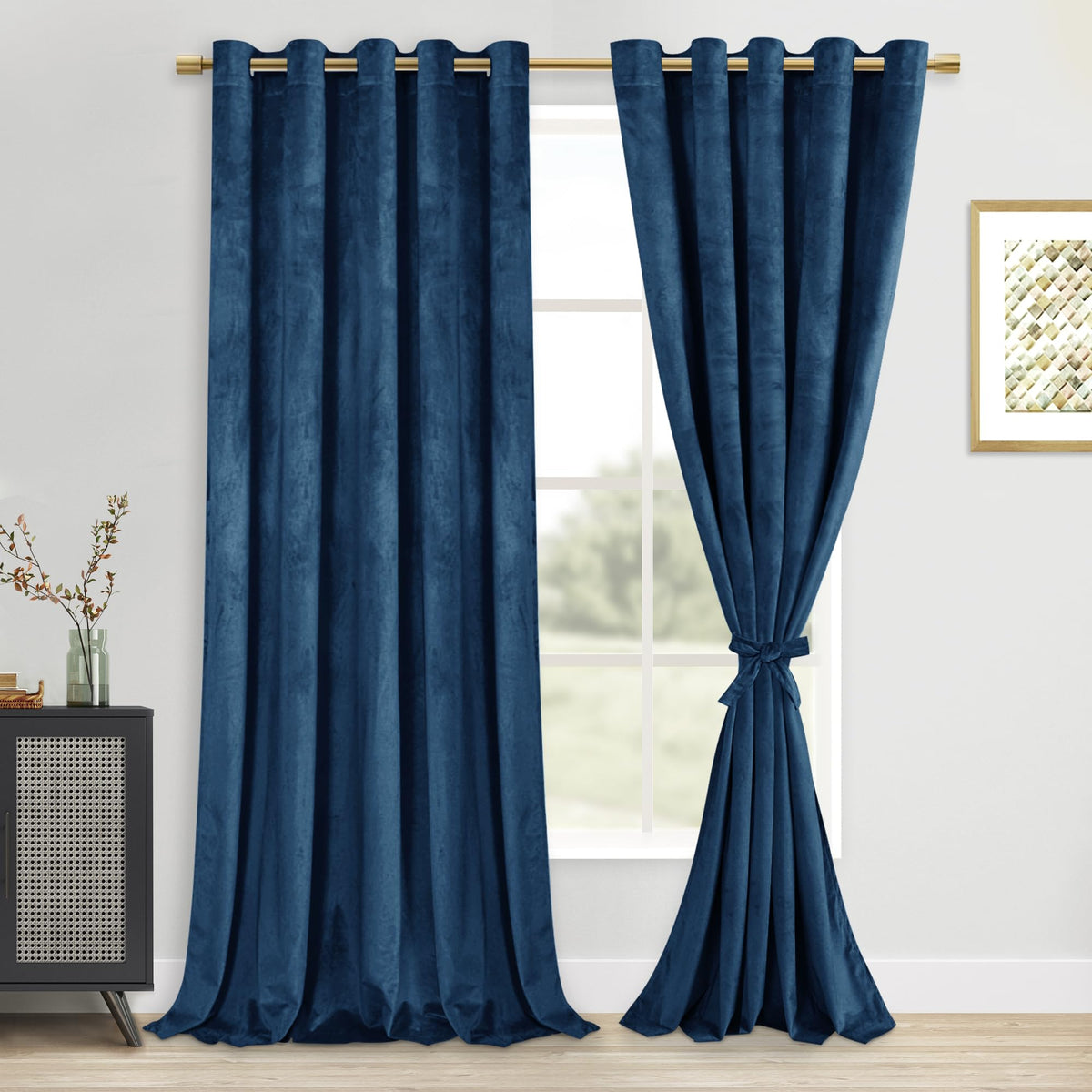 Dwcn Velvet Curtains Extra Wide - Navy Blue Blackout Refresh Bundleable Heavy Duty Thermal Insulated Noise Absorb Grommet Window