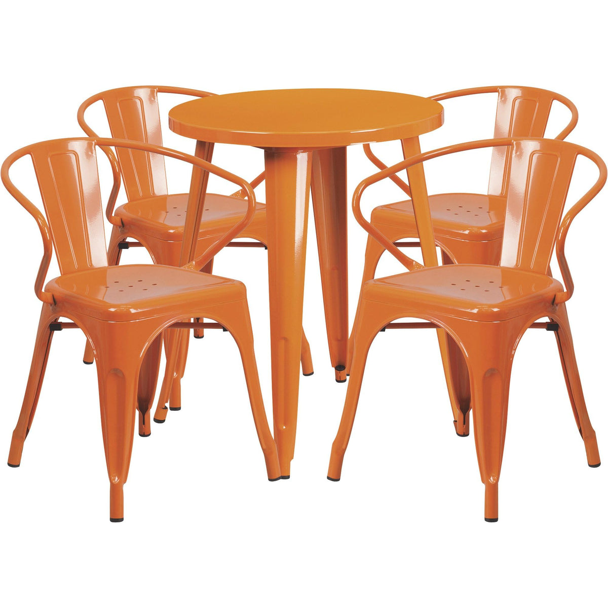 Flash Furniture Commercial Grade 24&quot; Round Orange Metal Indoor-Outdoor Table Set with 4 Arm Chairs