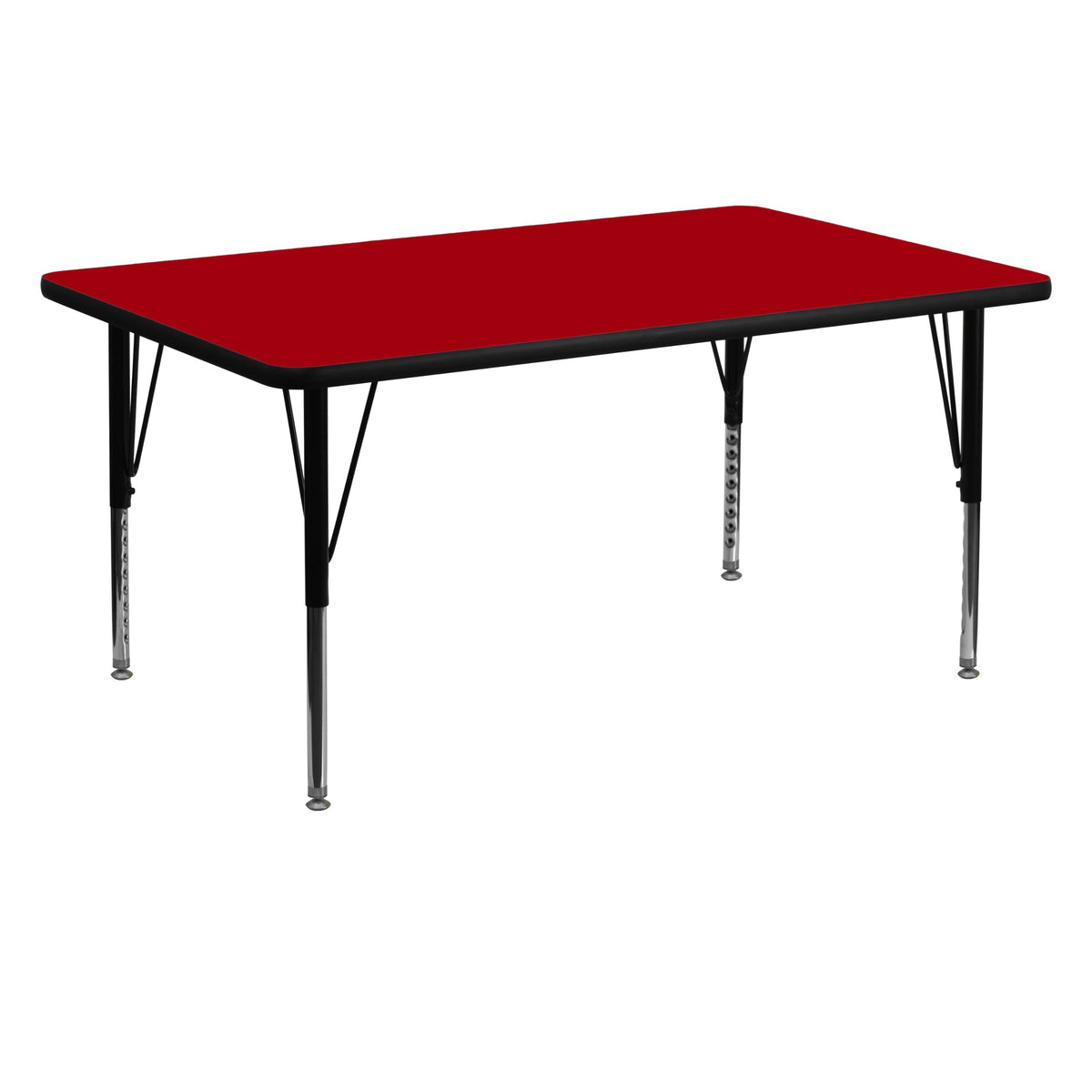 Flash Furniture Wren 30''W x 60''L Rectangular Red Thermal Laminate Activity Table - Height Adjustable Short Legs