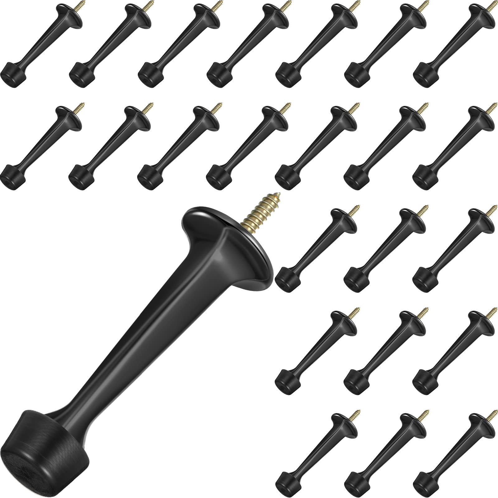 Chumia 24 Pack Door Stop Heavy Duty Solid Rigid Door Bottom Stoppers With Soft Rubber Tip Wall Mount For Protect Wall(Black)