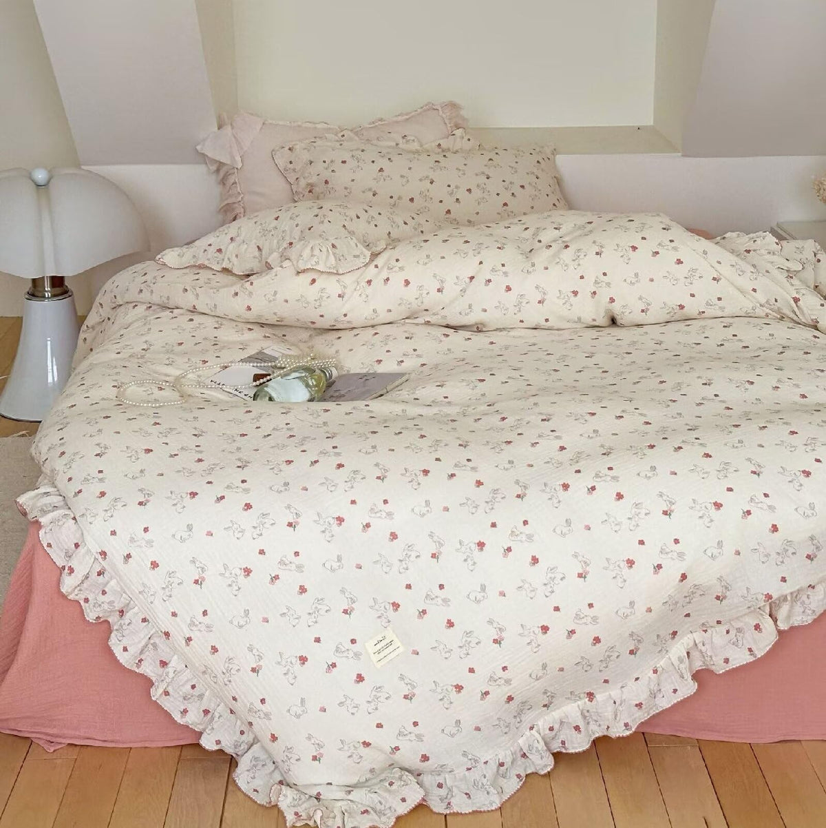 Bulutu Rabbit Duvet Cover Full Bed Quilt Cover 79'X90' Soft Muslin Cotton Comforter Cover For Women Girls Elegant Ruffles Duve