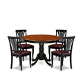 East West Furniture HLAV5-BCH-LC 5 Piece Modern Dining Table Set Includes a Round Wooden Table with Pedestal and 4 Faux Leather Dining Room Chairs, 42x42 Inch, Black & Cherry