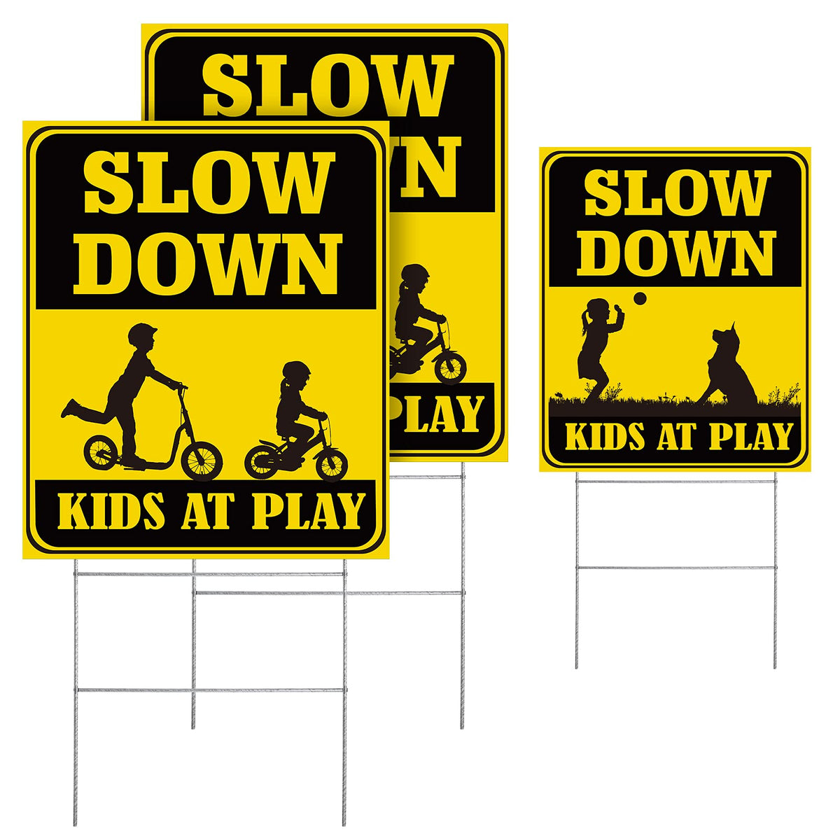 Slow Down Kid At Play Sign 15.5 X 13 Inch Double Sided Sign For Yard With Metal Wire Stake Waterproof Plastic Neighborhood Stree