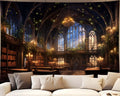Qghot Library Tapestry Fairy Tale Magic School Bookshelf Tapestry Wall Haning Medieval Room For Study Magic Book Tapestry For Te