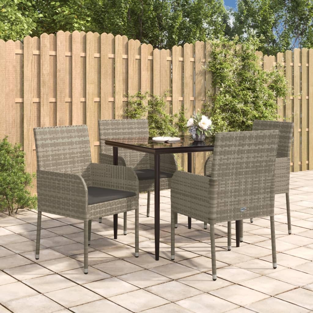 vidaXL 5-Piece Patio Dining Set - Outdoor Table and Chairs Ensemble with Weather-Resistant Poly Rattan in Black and Gray - Includes Cushions, Onesize