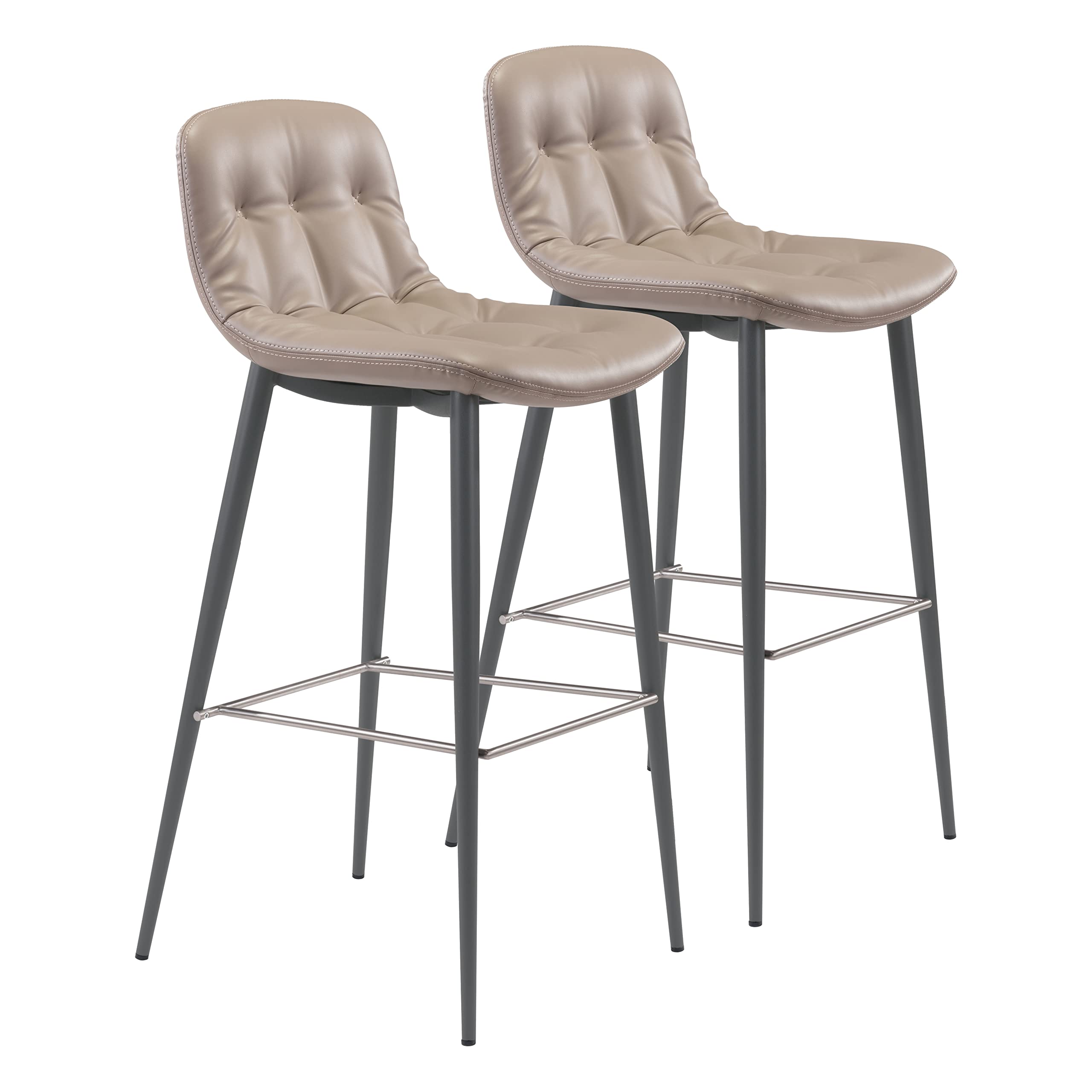 Zuo Modern Tangiers Bar Chair Set Steel, Foam, Faux Leather Taupe, Dark Gray Indoor Weight Capacity 280 lbs Dimensions: 17.3&quot; W x 20.7&quot; D x 40.2&quot; H Pack of 2
