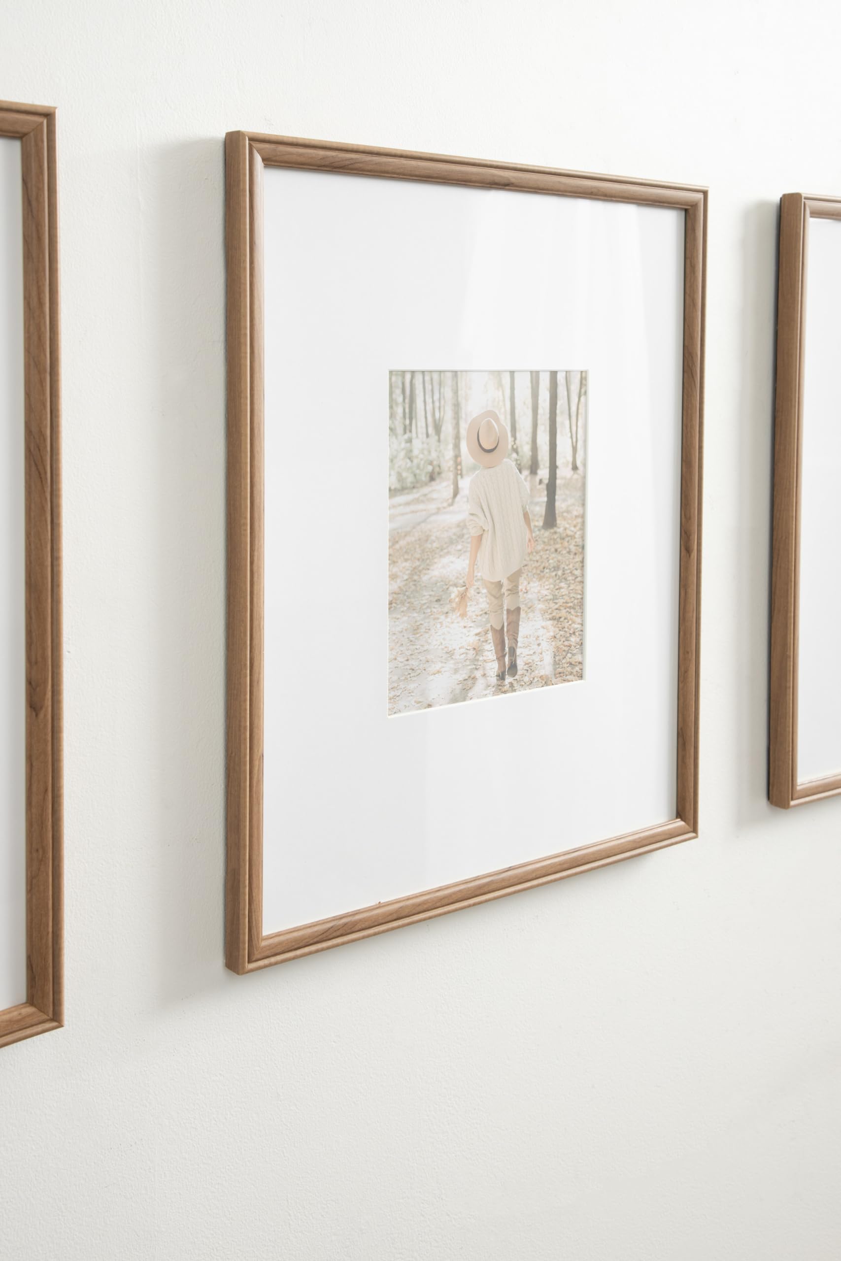 Kate And Laurel Adlynn Rectangle Picture Frame Set Of 3, 16 X 20 Matted To 8 X 10, Brown, Transitional Three-Piece Frame Set For