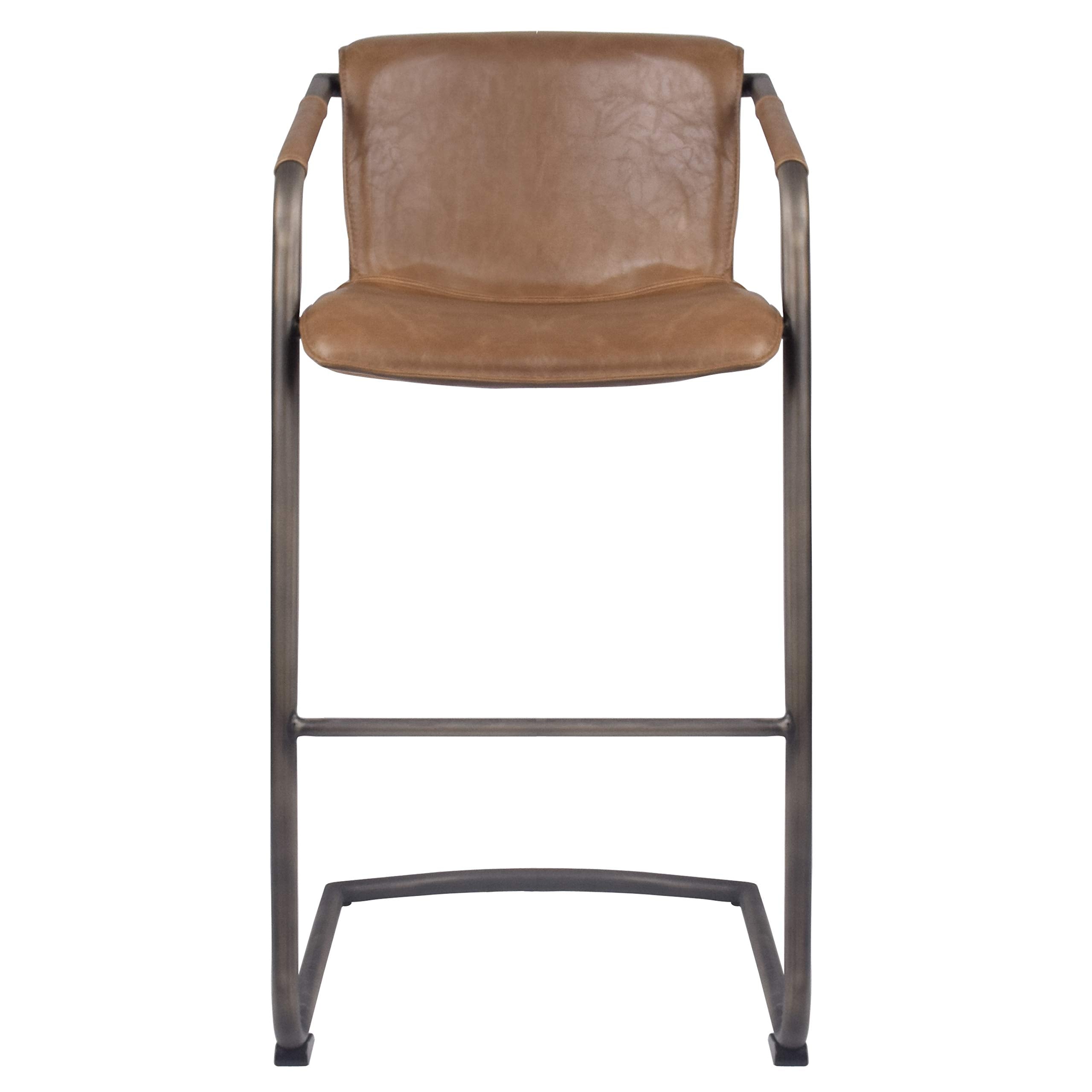 New Pacific Direct Indy Pu Leather Bar, Set Of 2 Bar & Counter Stools, Antique Cigar Brown