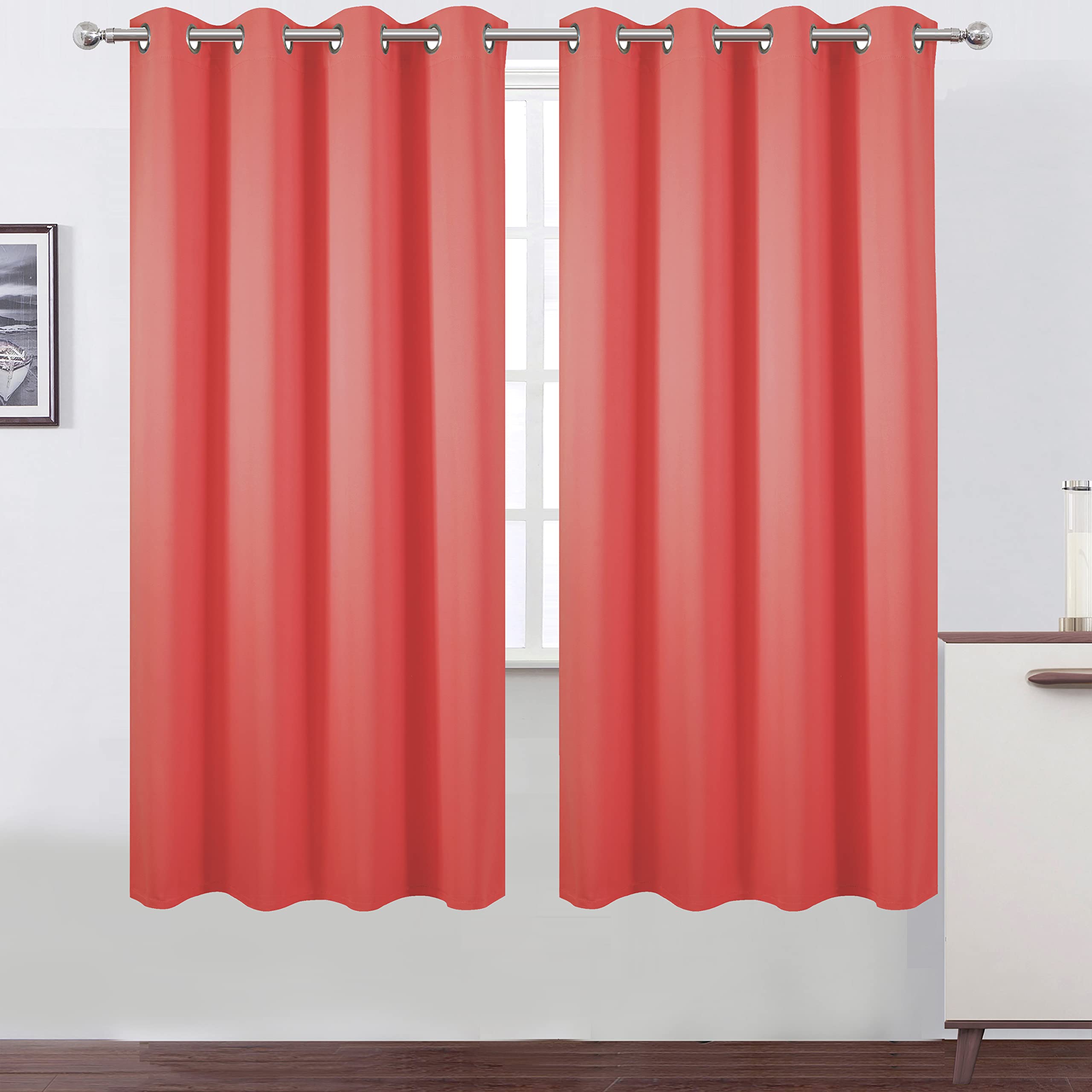 Lemomo 100% Blackout Curtains 52 X 72 Inch/Coral Curtains 2 Panels With Black Lining Room Darkening Thermal Insulated Bedroom Cu