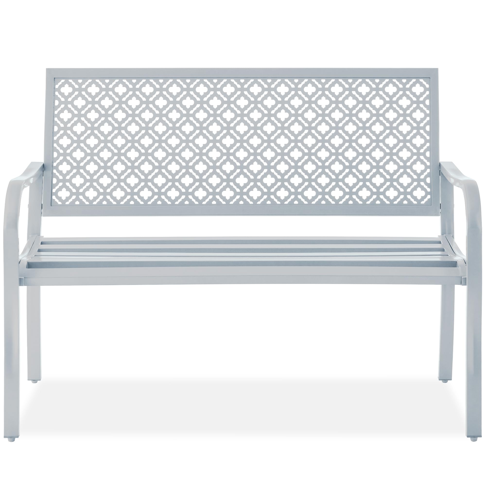Best Choice Products Outdoor Bench 2-Person Metal Steel Benches Furniture For Garden, Patio, Porch, Entryway W/Geometric Backrest, 790Lb Capacity - Light Gray