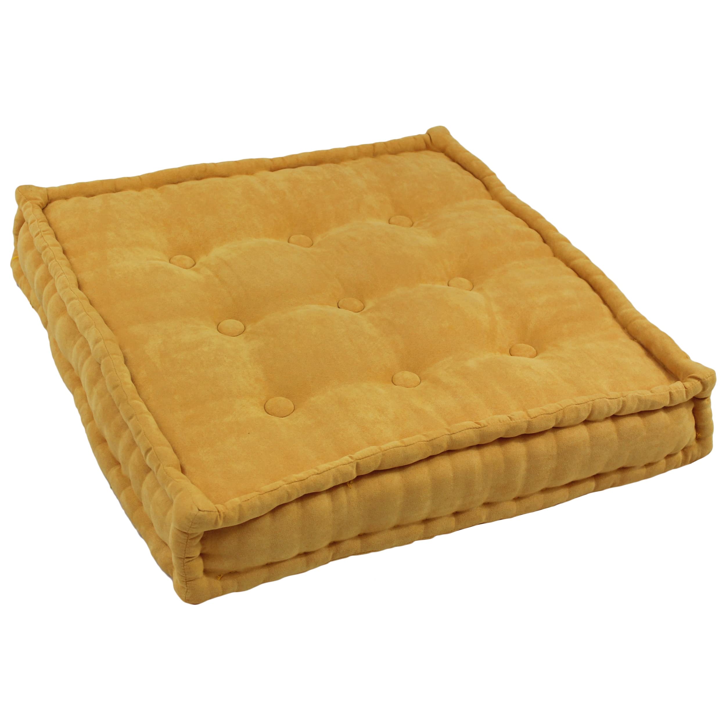 Blazing Needles Button-Tufted Microsuede Square Floor Pillow, 25&quot;, Lemon