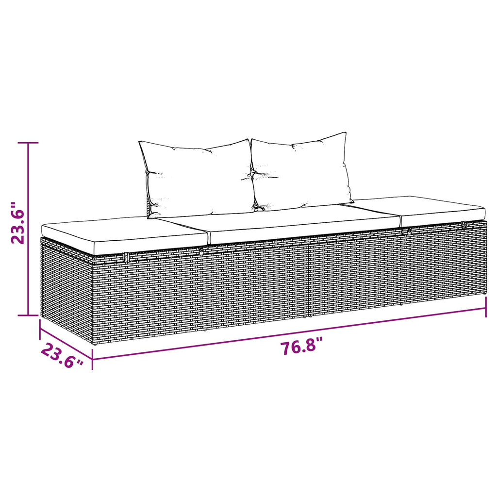 Vidaxl Patio Bed Black 76.8''X23.6'' Poly Rattan
