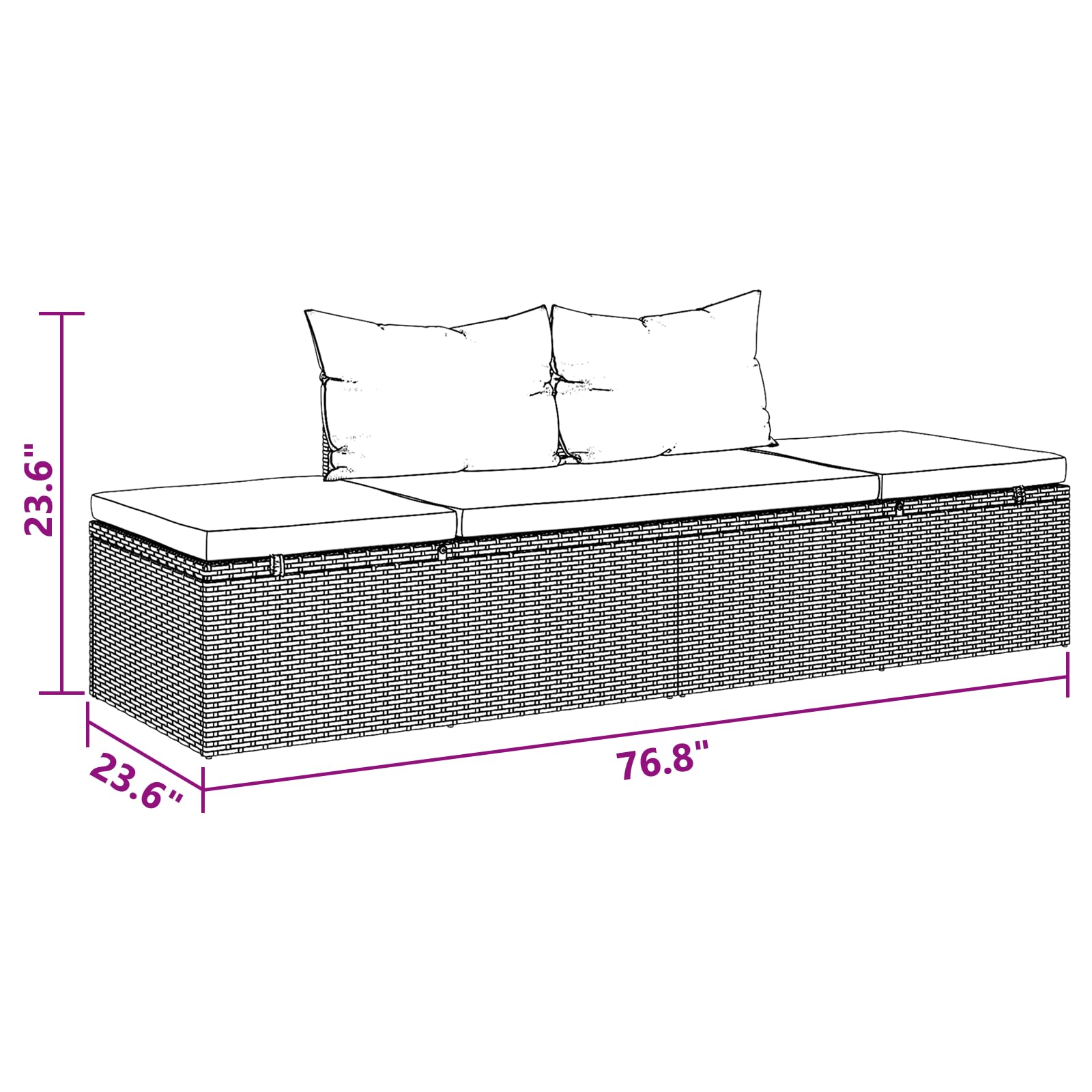 Vidaxl Patio Bed Black 76.8''X23.6'' Poly Rattan