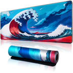 Hopipad Japanese Style Waves Large Gaming Mouse Pad For Desk, Desk Mat With Seamed Edges, Waterproof Desk Pad, Non-Slip Rubber B