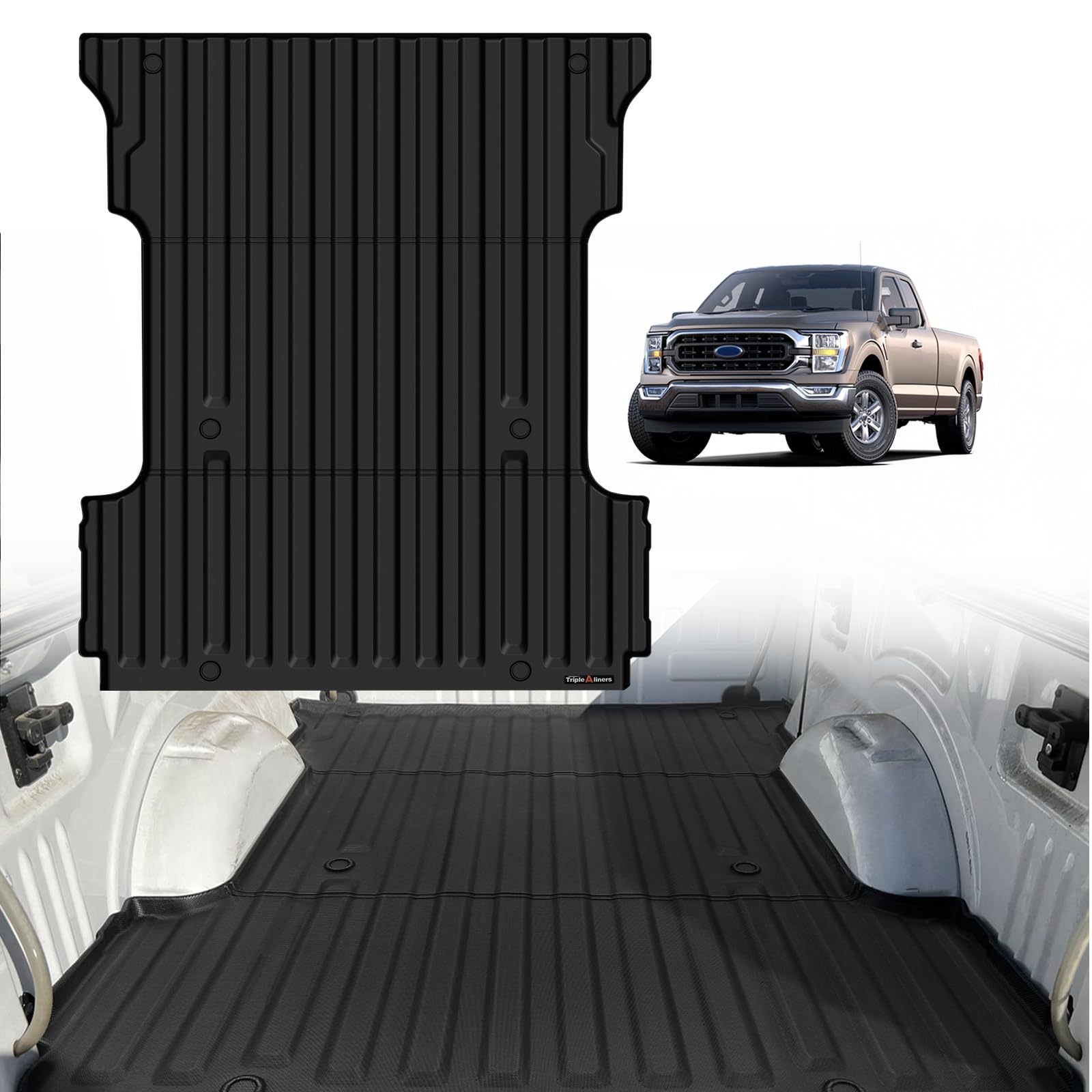 Triplealiners Truck Bed Mat Compatible With 2015-2024 2025 Ford F150 Accessories 6.5Ft Vehicle Perfectly Flush All Weather Prote
