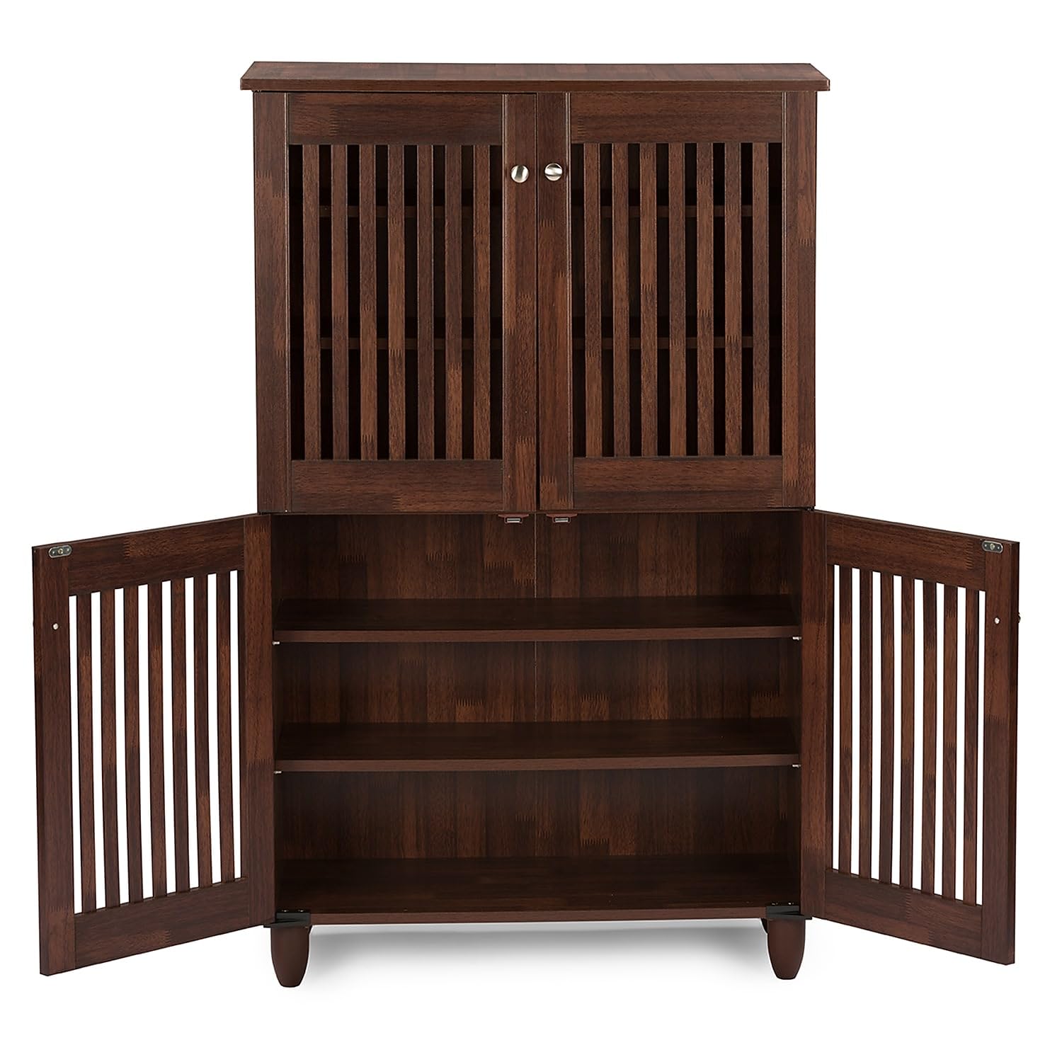 Baxton Studio Fernanda Modern and Contemporary 4-Door Oak Brown Wooden Entryway Shoes Storage Tall Cabinet