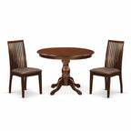 East West Furniture HBIP3-MAH-C 3 Piece Dining Room Furniture Set Contains a Round Kitchen Table with Pedestal and 2 Linen Fabric Upholstered Dining Chairs, 42x42 Inch, Mahogany