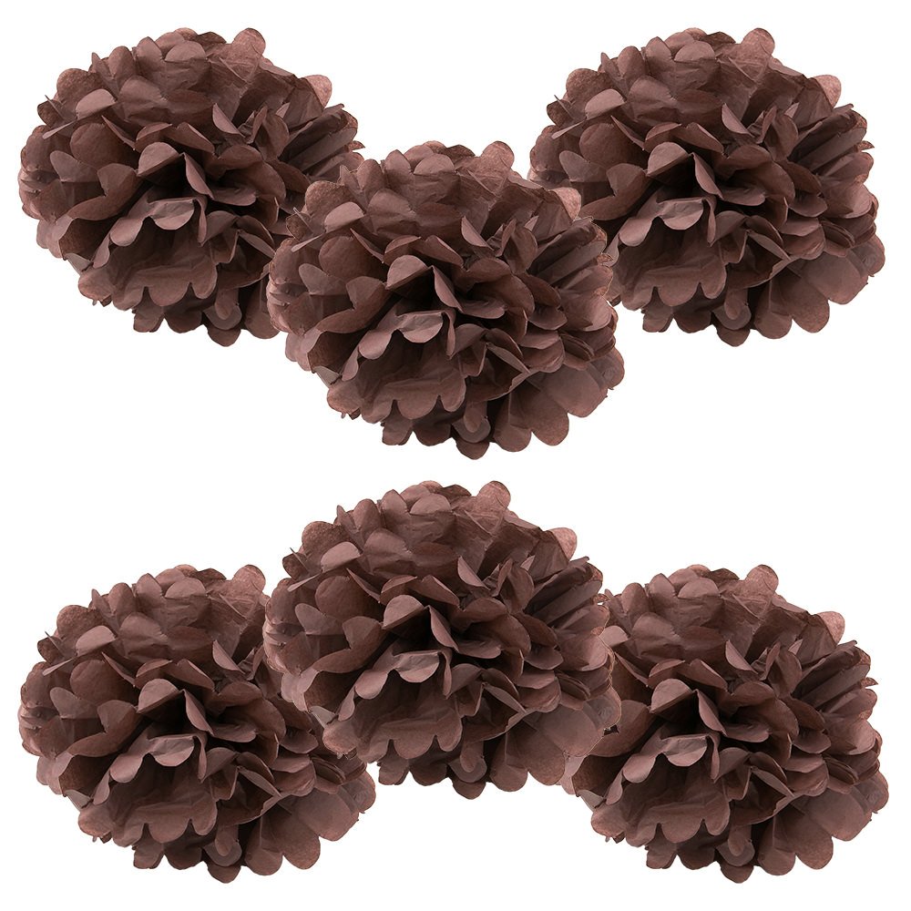 WYZworks Set of 6 - Brown 8 - (6 Pack) Tissue Pom Poms Flower Party Decorations for Weddings, Birthday, Bridal, Baby Showers, Nu