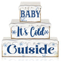 Huquary 3 Pcs Winter Let It Snow Tiered Tray Decor Table Sign Winter Theme Wood Decorations Winter Centerpiece Decor for Party G