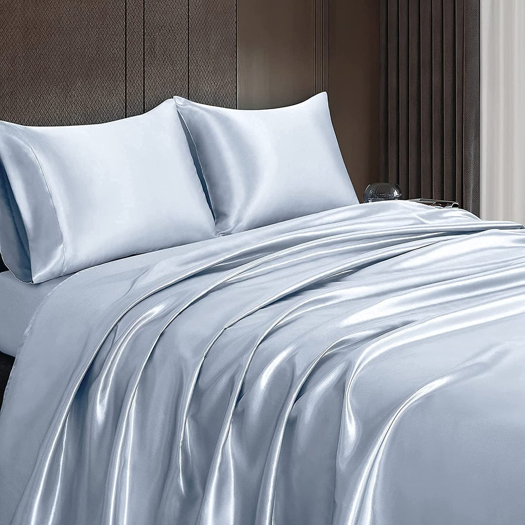 Homiest 3Pcs Satin Sheets Set Luxury Silky Satin Bedding Set With Deep Pocket, 1 Fitted Sheet + 1 Flat Sheet + 1 Pillowcase (Twin Xl Size, Baby Blue)
