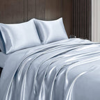 Homiest 3Pcs Satin Sheets Set Luxury Silky Satin Bedding Set With Deep Pocket, 1 Fitted Sheet + 1 Flat Sheet + 1 Pillowcase (Twin Xl Size, Baby Blue)