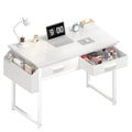 Dlisiting White Small Desk With Fabric Drawers - 32 Inch Vanity Desk With Storage Drawer And Bag For Bedroom, Study Writing Table For Small Spaces, White
