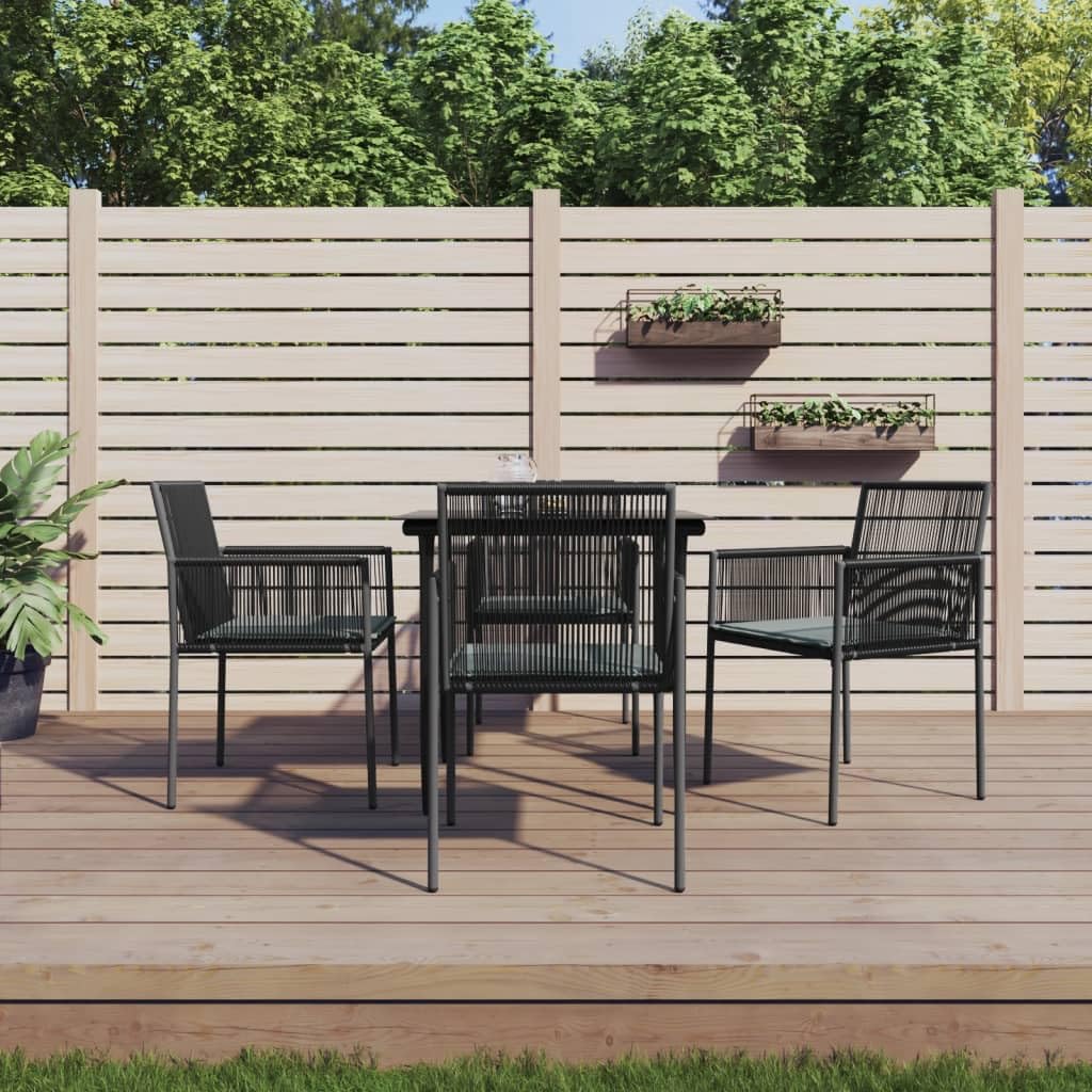 vidaXL- 5 Piece Patio Dining Set in Black Poly Rattan and Steel with Cushions, Tempered Glass Tabletop and Comfortable Outdoor Chairs
