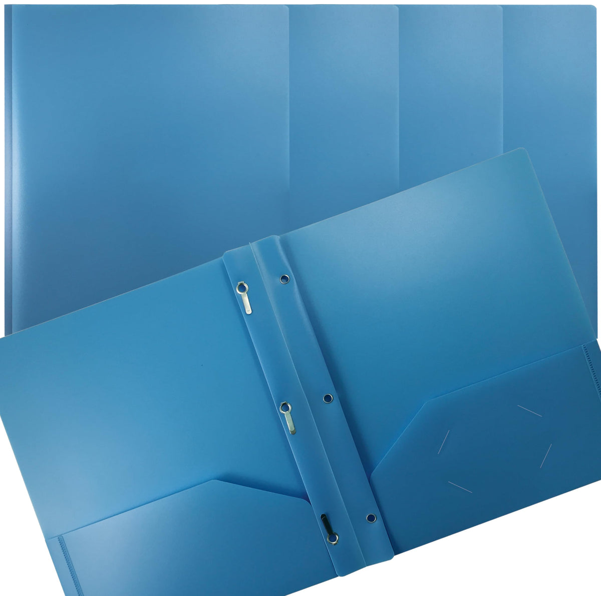 Better Office Products Light Blue Plastic 2 Pocket Folders With Prongs, 24 Pack, Heavyweight, Letter Size Poly Folders With 3 Me