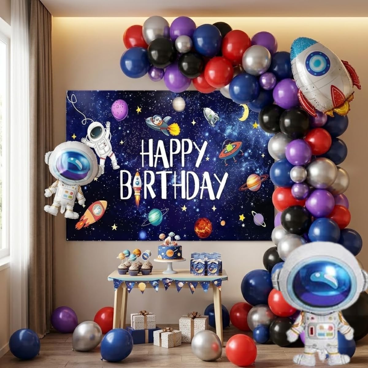 Fi  Flick In 65 Pc Space Theme Birthday Decoration With Backdrop Kit