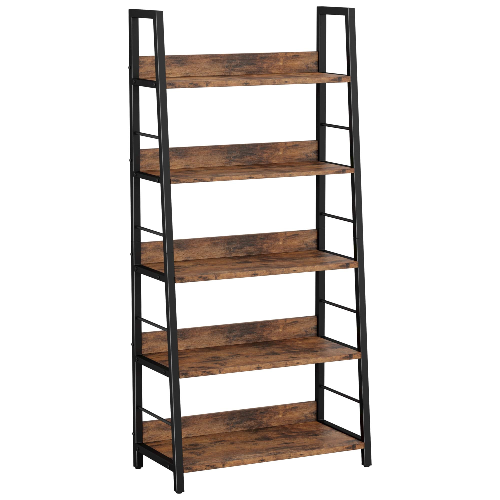IRONCK Industrial Bookshelves and Bookcases, Ladder Shelf 5 Tier with Metal Frame for Living Room, Home Office, Rustics Brown