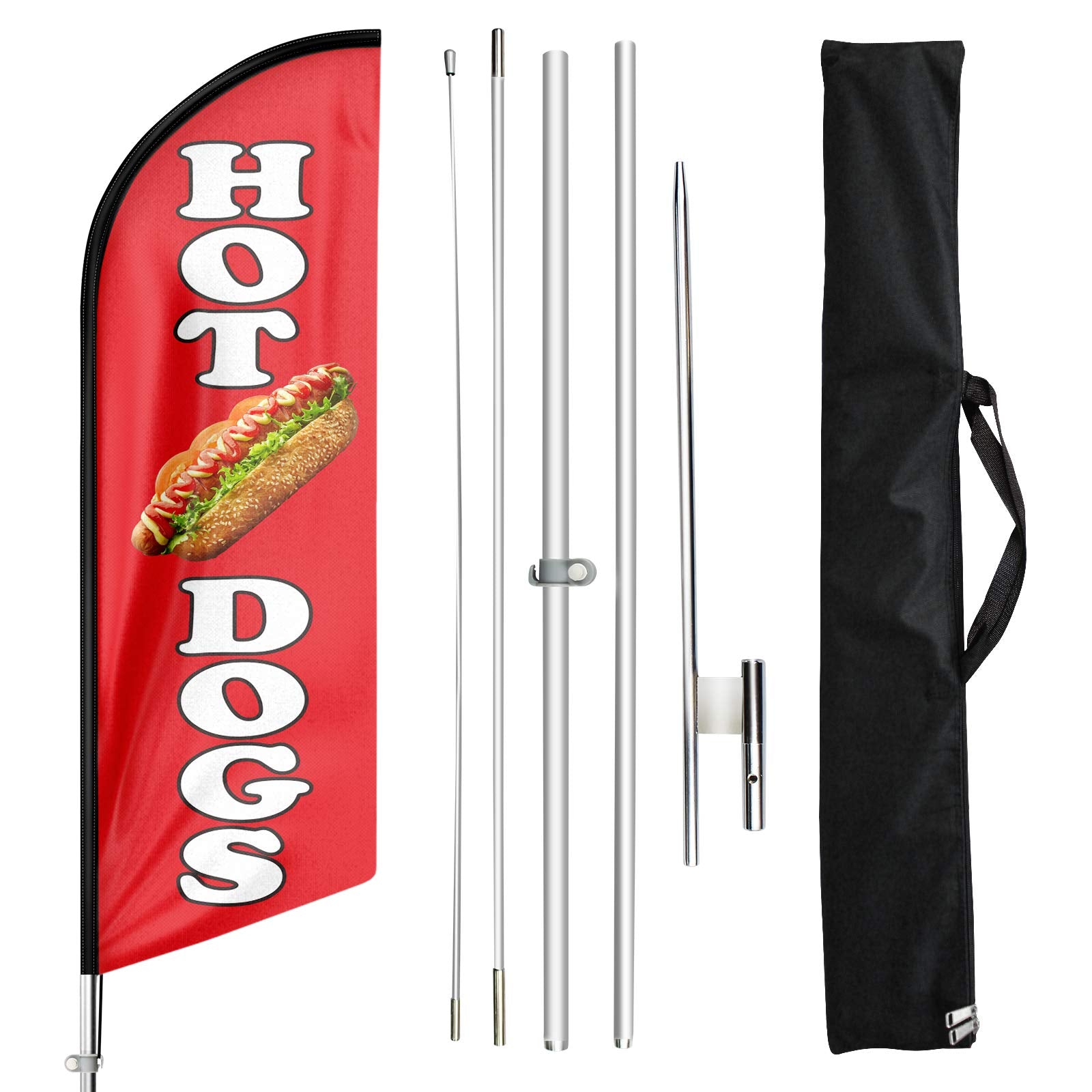 Hot Dogs Swooper Flag, Hot Dogs Feather Flags And Pole, Hot Dog Food Restaurant Advertising Swooper Flag Pole Kit With Ground St