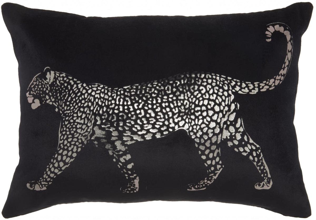 HomeRoots Grey Cotton Black Leopard Lumbar Pillow