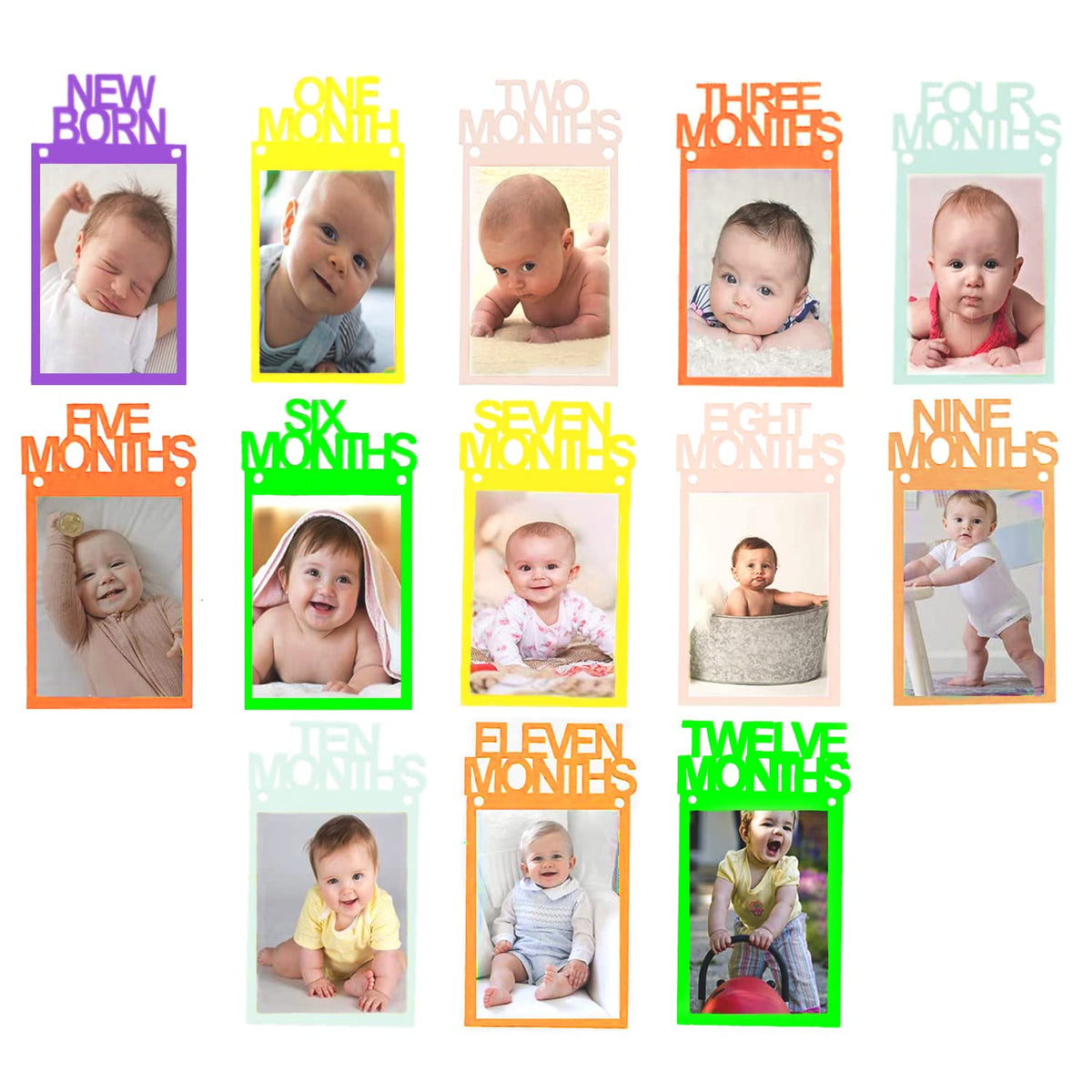 AMFIN New Born 1st Birthday Baby Photo Banner Blue/Growth Record 112 Months/Monthly Milestone Photo Bunting Wreath, First Birth